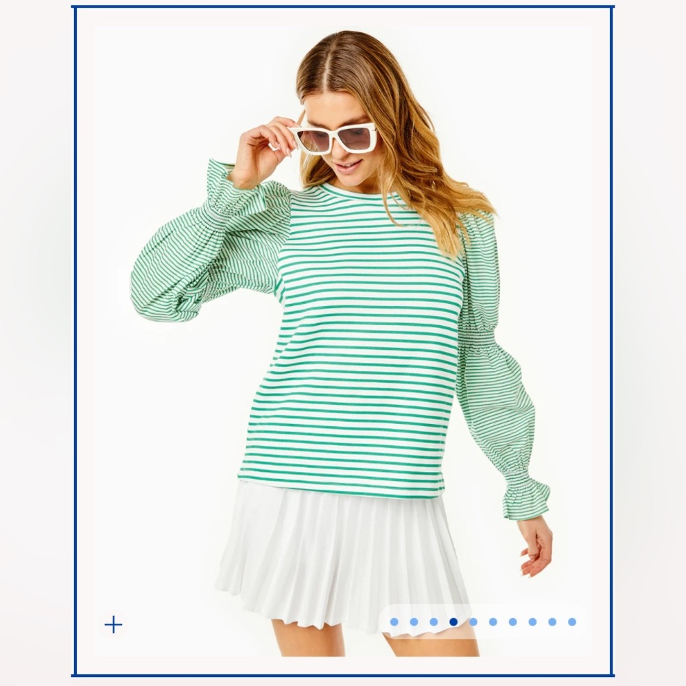 Addison Bay Soft Luxe Prep Pullover Long Bubble Puff Sleeve Blouse Sweatshirt XS